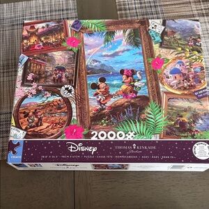 Thomas Kinkade Disney Puzzle — Tropical Mickey & Minnie in Bright Blue and Green